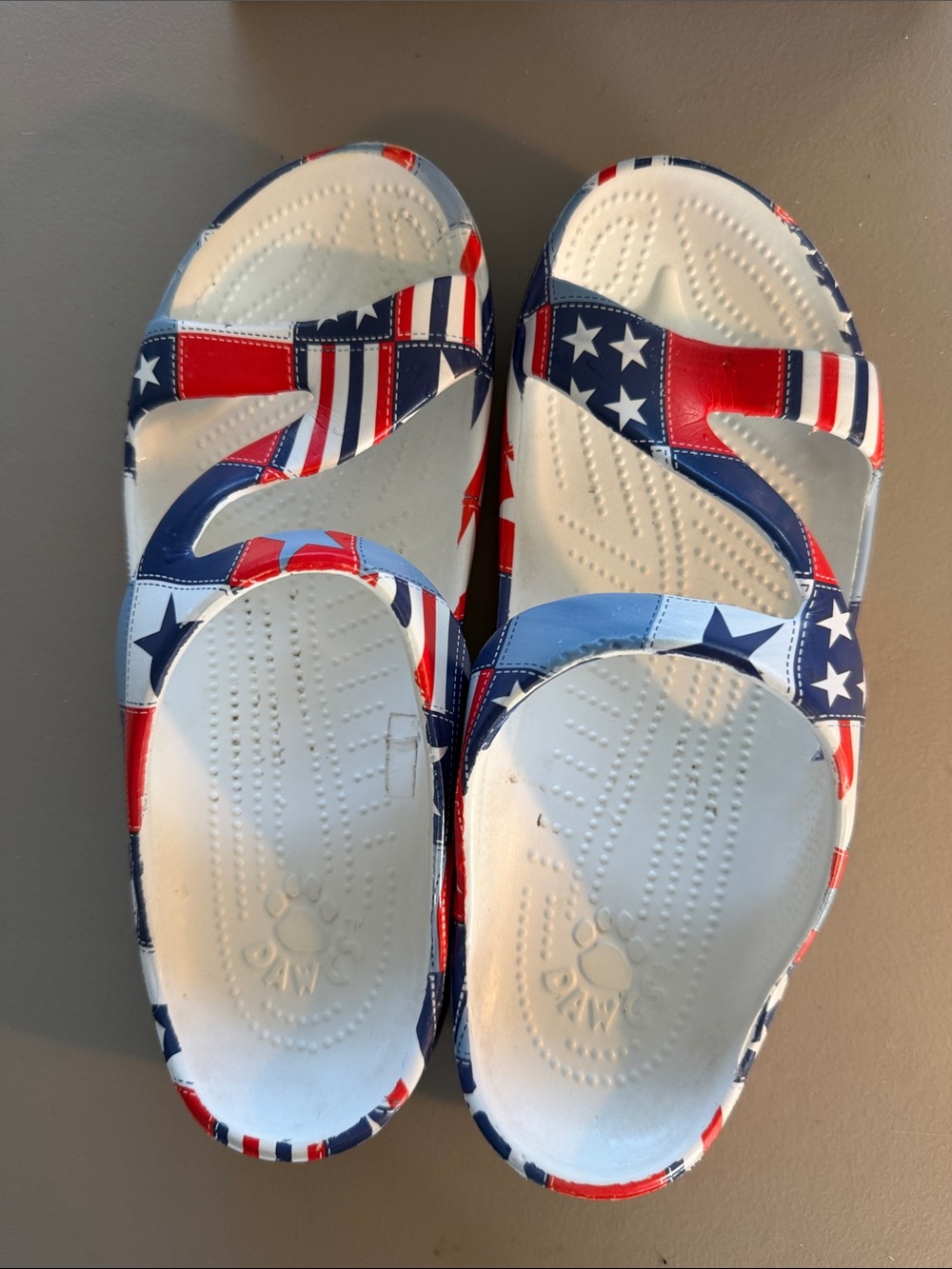 Dawgs Americana Star & Stripe Slide Sandals - Red, White, Blue